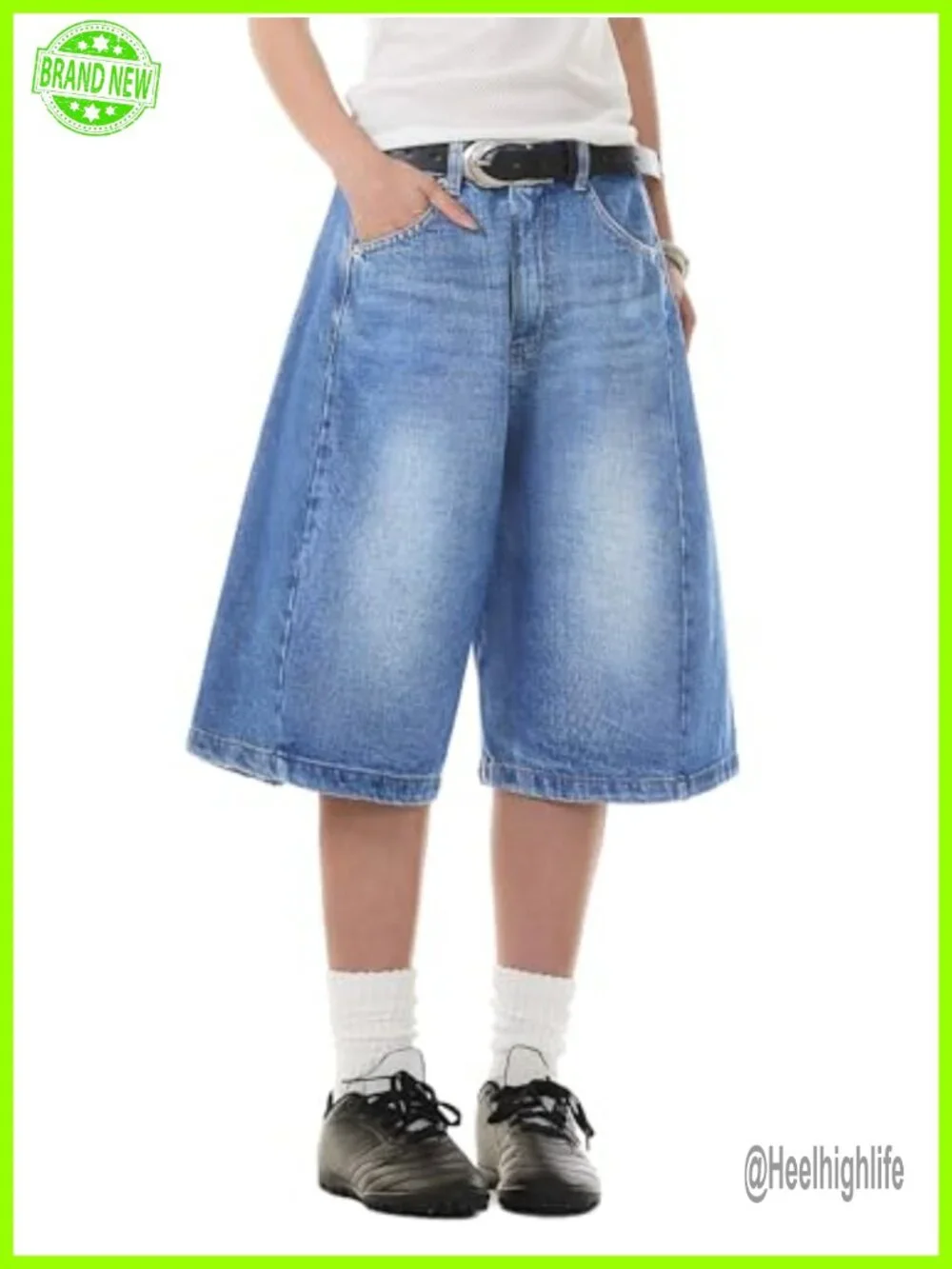Baggy High Waisted Wide Leg Bermuda Denim Shorts Y2K